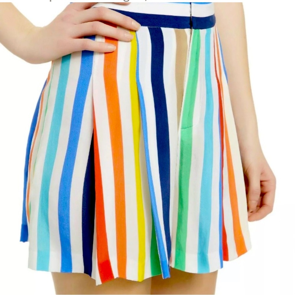 Alice + Olivia Scarlet Rainbow Stripe High Waisted Flutter Shorts